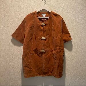 Soft Surroundings 100% genuine leather (suede) cognac kimono style cape, size 1X